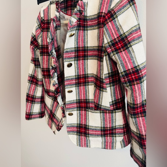 Talbots Plaid Blazer with Ruffle Detail - Picture 3 of 8